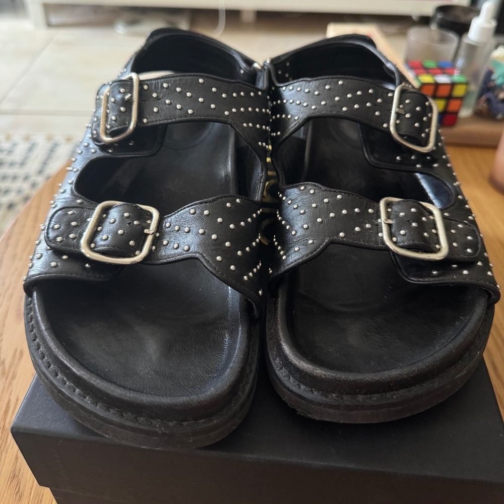 Maje Black Studded Leather Buckle Sandals